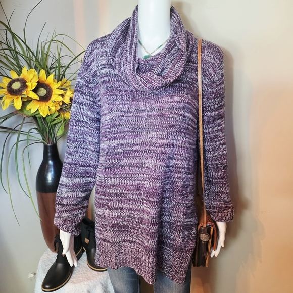 River Soft Cotton Blend Purple Cowl Neck Sweater - Picture 2 of 7